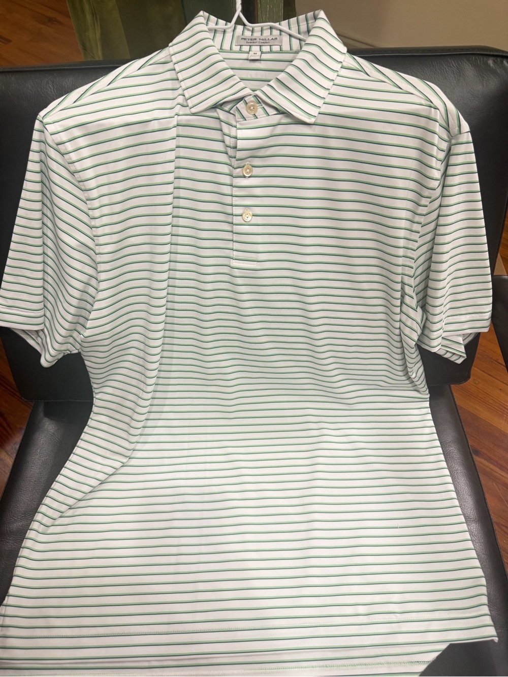 Peter Millar White & Green Striped Men's Polo Shirt - Classic Casual